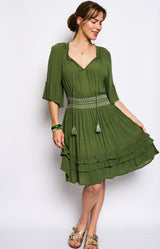 ELEGANT BOHEMIAN STYLE SAGE GREEN DRESS FRENCH FASHION - VOLANGE PARIS 