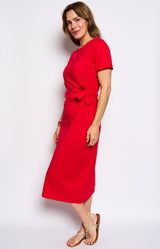 100% COTTON STYLISH RED MIDI DRESS FRENCH FASHION - VOLANGE PARIS 