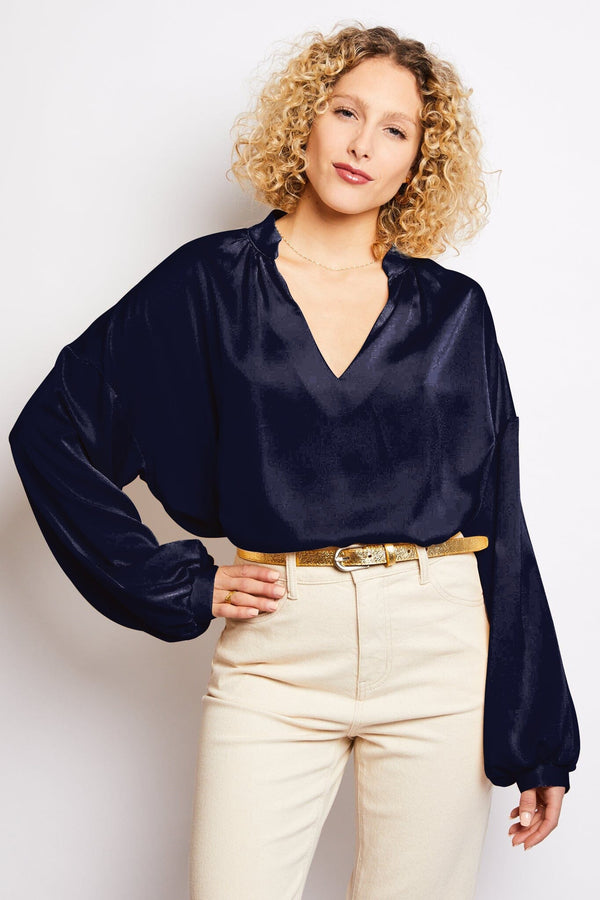 over sized satin navy blouse french fashion - volange paris 