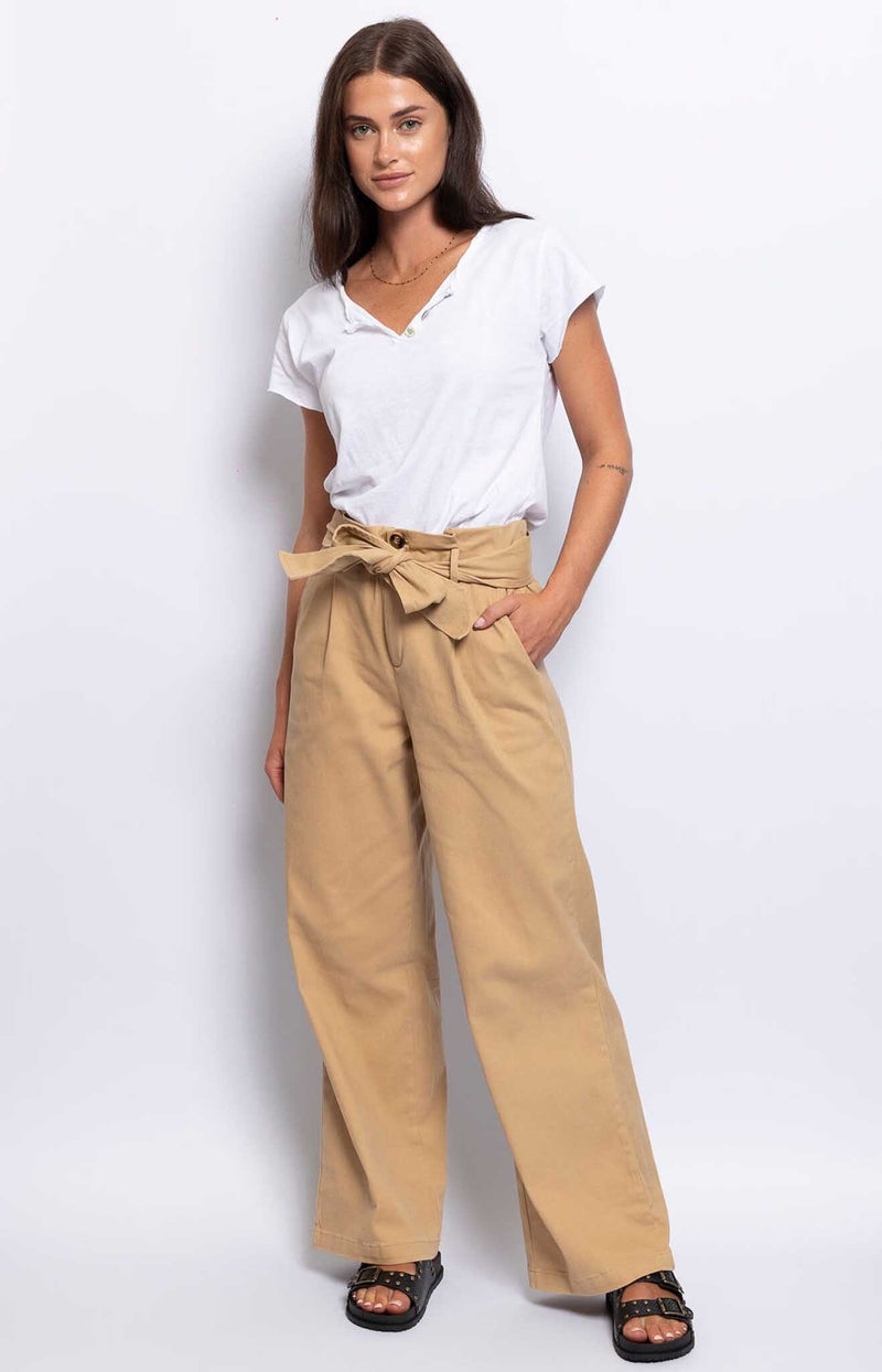 WIDE LEG TAN PANTS COTTON FRENCH FASHION - VOLANGE PARIS