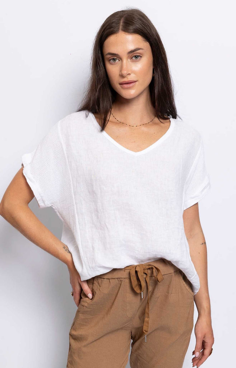 SUMMER WHITE LINEN TOP FRENCH FASHION - VOLANGE PARIS