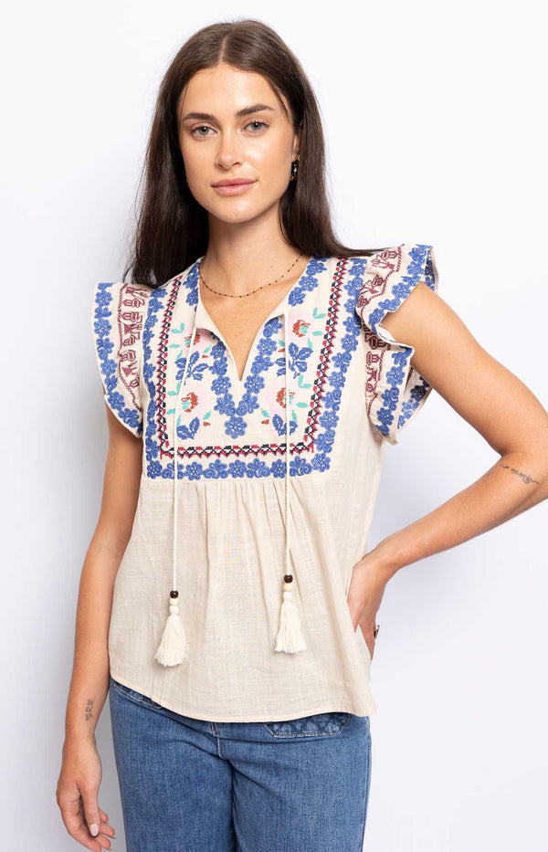 BOHEMIAN STYLE EMBROIDERY COTTON TOP FRENCH FASHION - VOLANGE PARIS