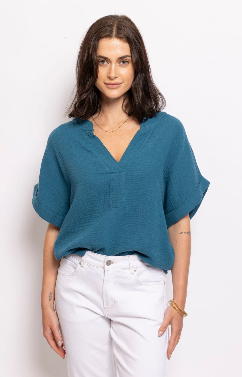 100% COTTON TOP TEAL CHIC COMFORTABLE SUMMER FRENCH FASHION - VOLANGE PARIS