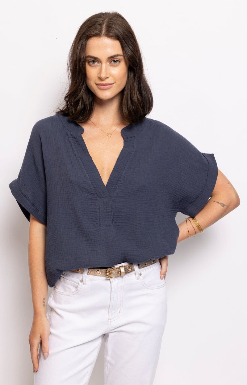 CHIC COMFORTABLE COTTON TOP NAVY FRENCH FASHION - VOLANGE PARIS