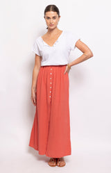 COTTON CORAL MAXI SKIRT FRENCH FASHION - VOLANGE PARIS