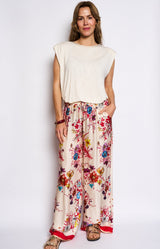 SILKY FLORAL PATTERN WIDE LEG FLOWY PANTS FRENCH FASHION - VOLANGE PARIS