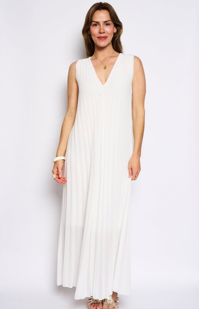 ELEGANT DRESS MAXI WHITE V-NECK FRENCH FASHION - VOLANGE PARIS