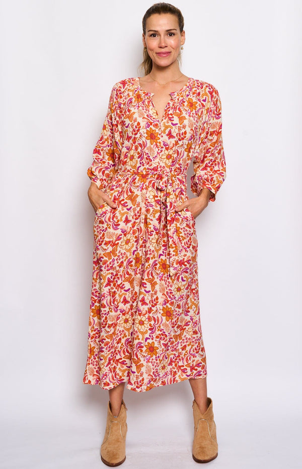 Soft fabric chic floral dress long french fashion - volange paris 