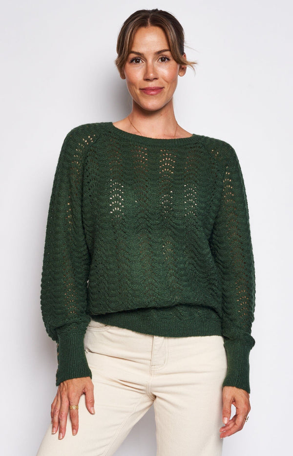 ROUND NECK SEMI SLIM FIT LACE STYLE KNIT GREEN FRENCH FASHION - VOLANGE PARIS 