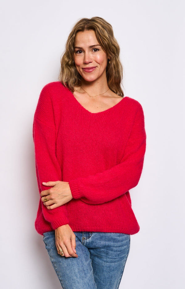 red jumper soft wool blend v-neck french fashion - volange paris 