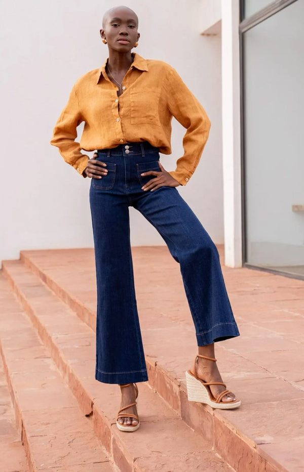 jeans flare high waist brut french fashion - volange paris