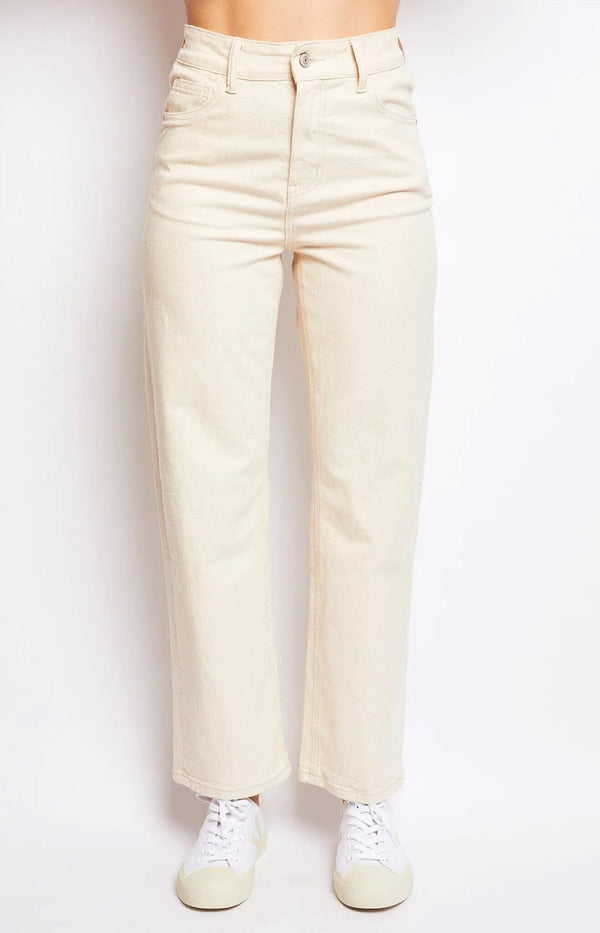 Cotton denim straight jeans beige french fashion - volange paris