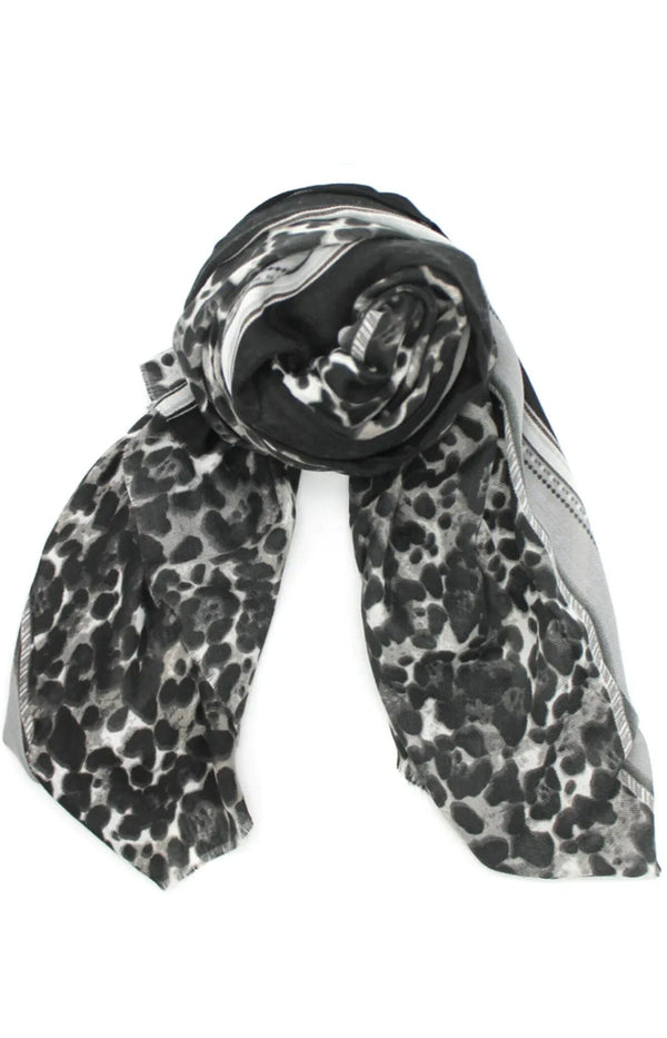 glamourous black and grey leopard print scarf french fashion - volange paris 