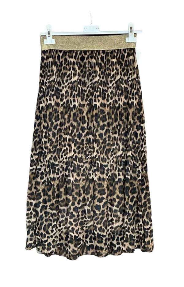 midi pleated skirt leopard print Gold elastic waist  band french fashion - volange paris