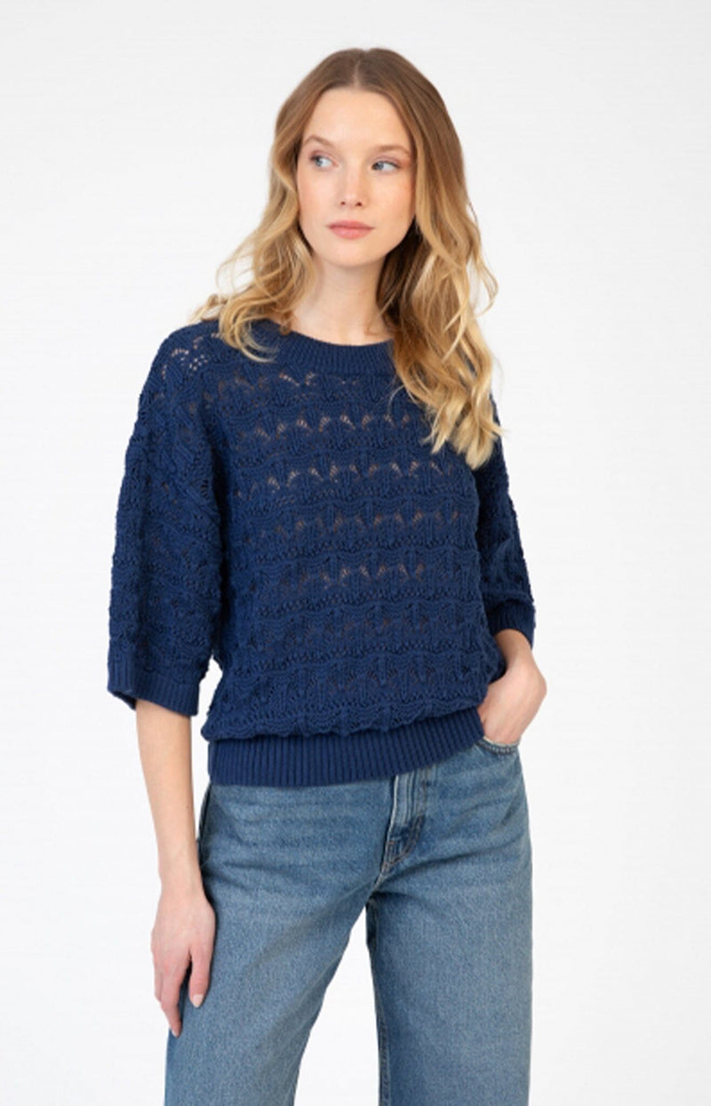 openwork knit chic 3/4 sleeves french fashion - volange paris