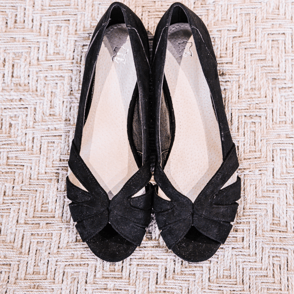 Black peep shop toe ballet flats